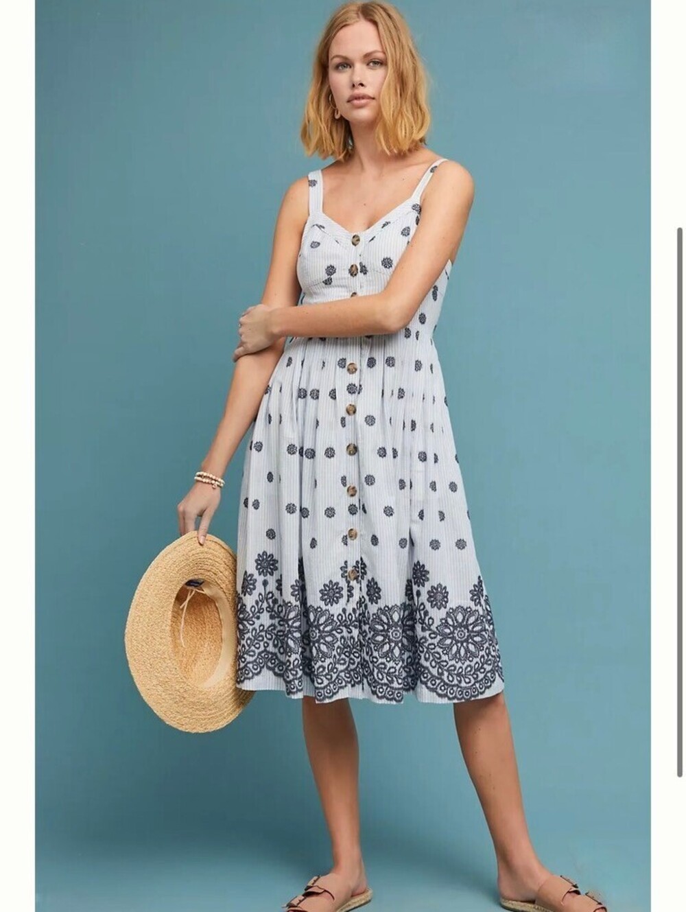 Anthropologie Maeve Savoy Button Down Embroidered Dress size 8